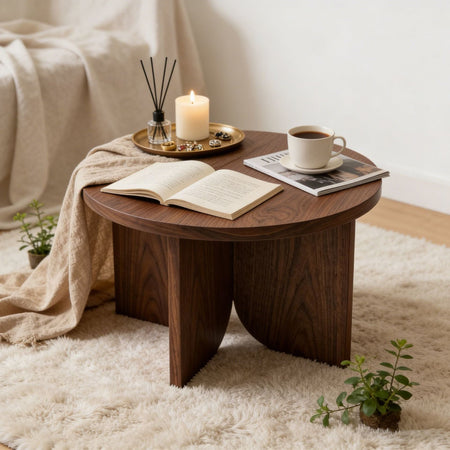 North american Chinese Style Round Low Coffee Table for Modern Home Living