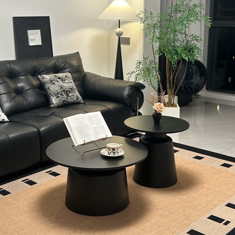Big white Modern Minimalist Cream Style Round Coffee Table Set for Small Spaces