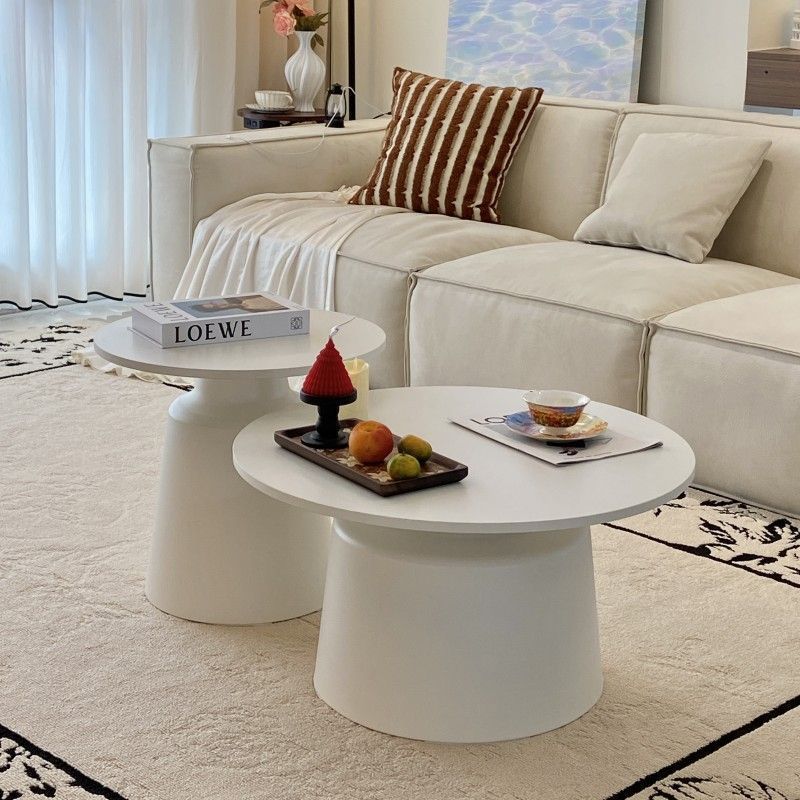 Modern Minimalist Cream Style Round Coffee Table Set for Small