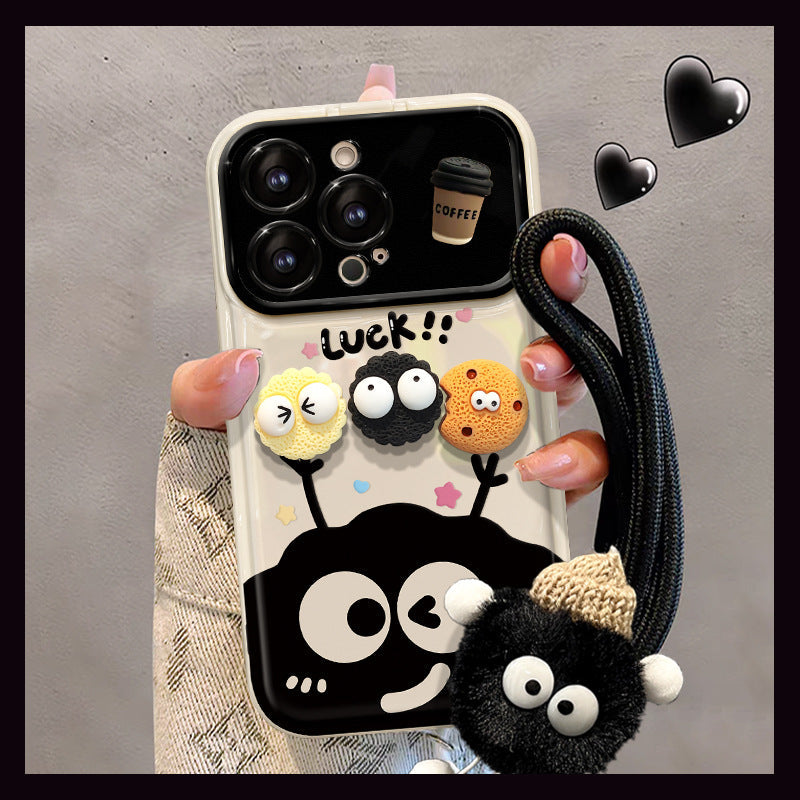 White coffee doll lanyard phone case with mirror stand cover