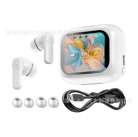 LX10 AI Smart Translation Bluetooth Earbuds with Touch Screen in White