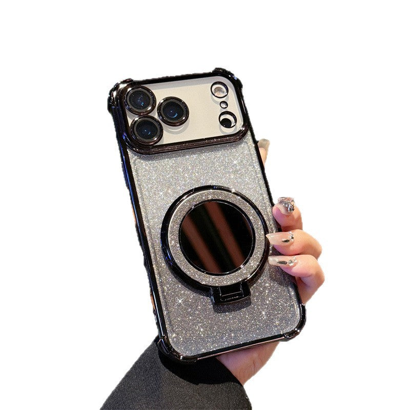 Black glitter magnetic mirror phone case with airbag drop protection