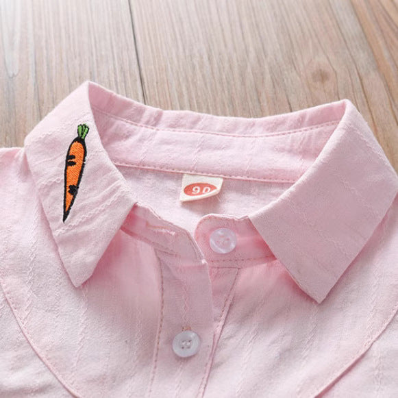 Girls Cotton Lapel Shirt Long Sleeve Casual Korean Style Top