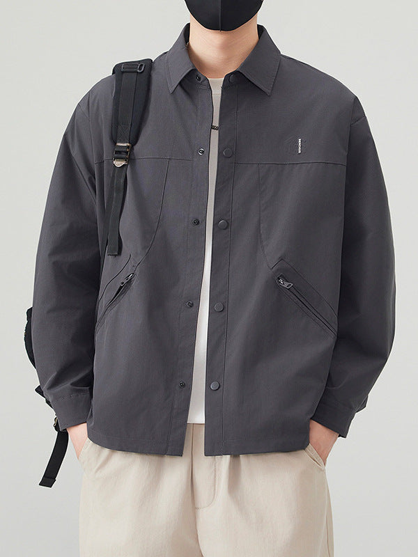 Men's Japanese Workwear Lapel Jacket Casual Loose Fit Outerwear in Black