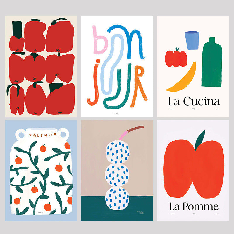 Modern Danish Abstract Apple Canvas Wall Art for Children's Room