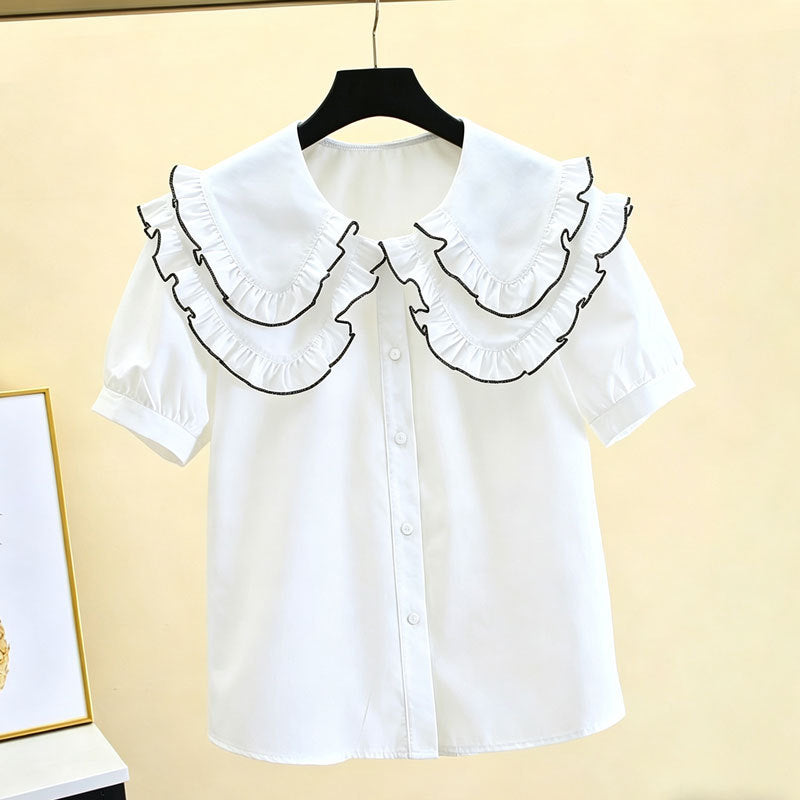 Girls Doll Collar Short Sleeve Princess Shirt Elegant Summer Top