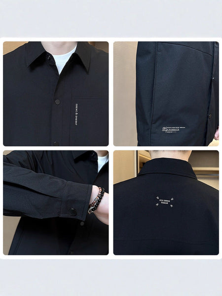 Men's Casual Business Lapel Jacket Lightweight Workwear Coat in Black