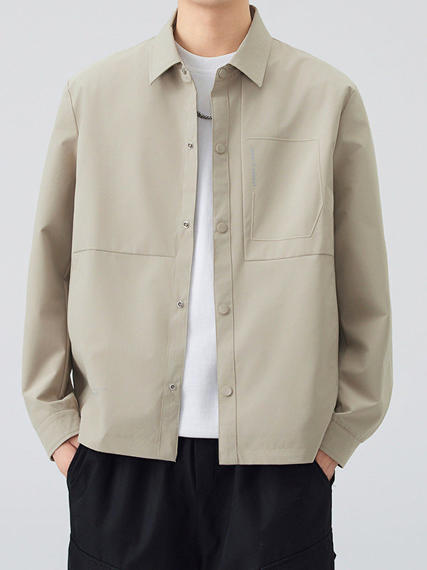 Men's Solid Color Lapel Jacket Casual Spring Autumn Outerwear in Black