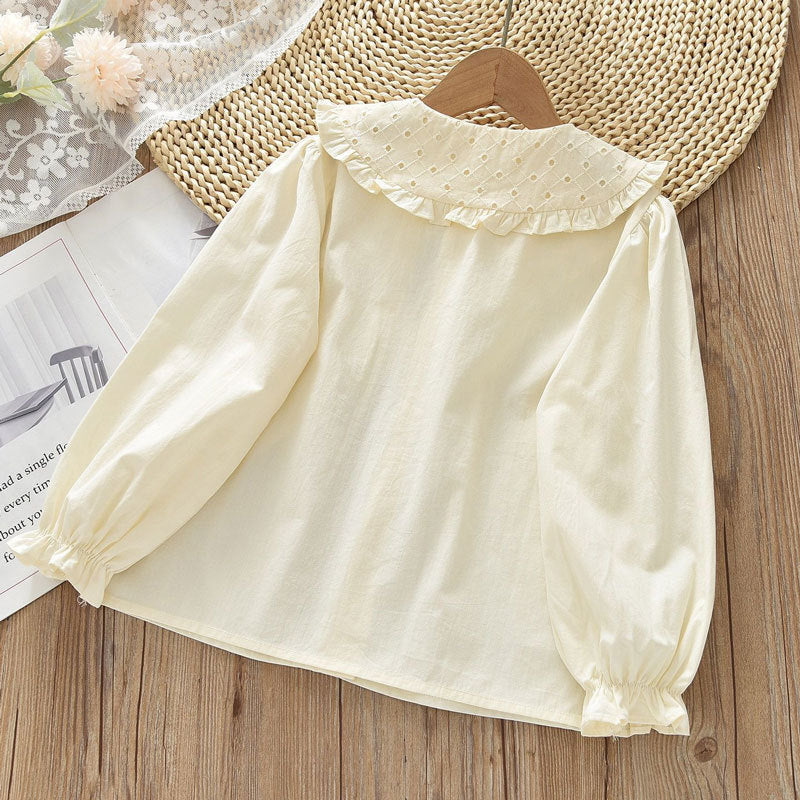 Girls Cotton Collared Shirt Long Sleeve Casual Elegant Top