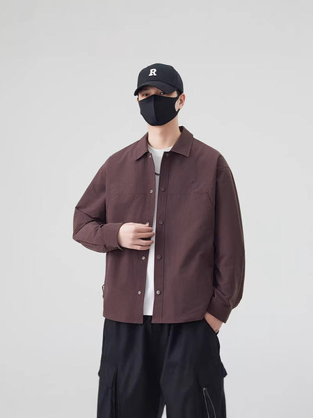 Men's Casual Lapel Jacket Lightweight Spring Autumn Outerwear in Black
