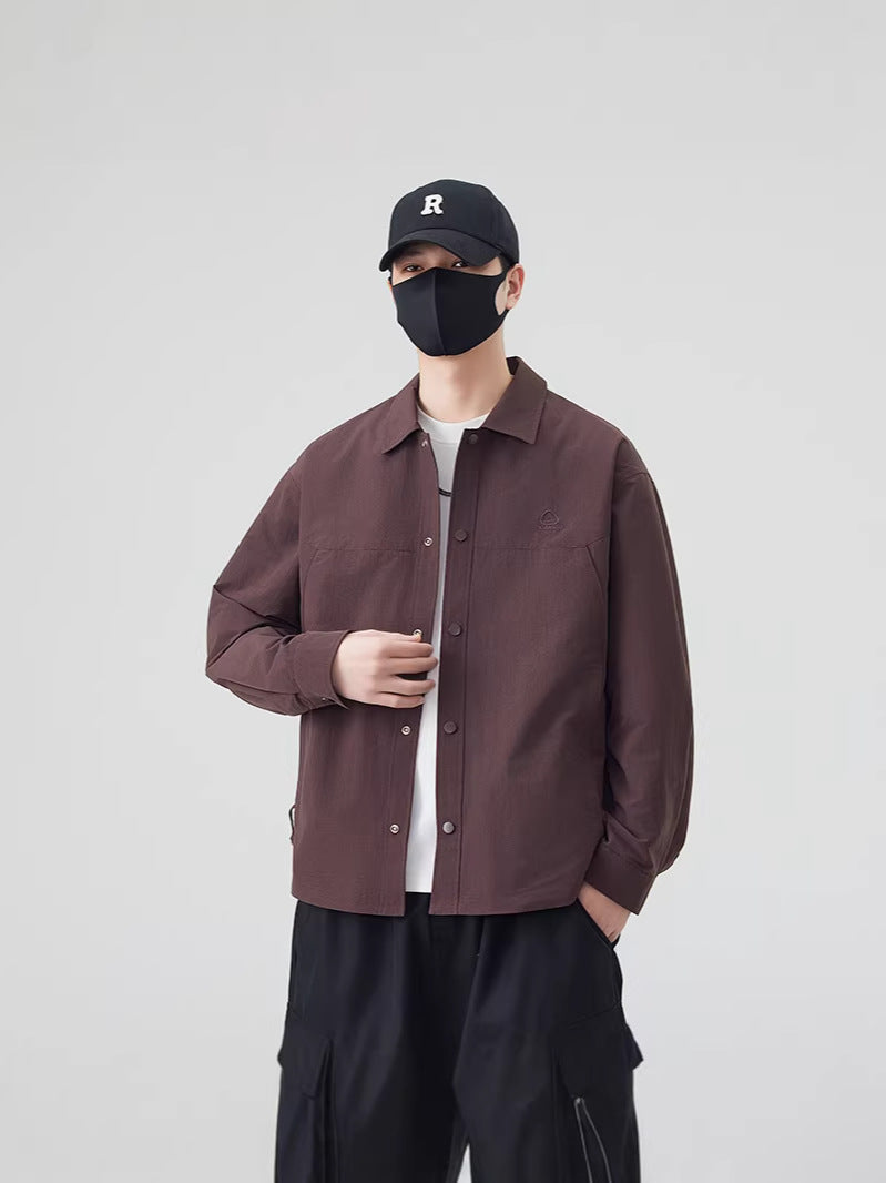Men's Casual Lapel Jacket Lightweight Spring Autumn Outerwear in Black