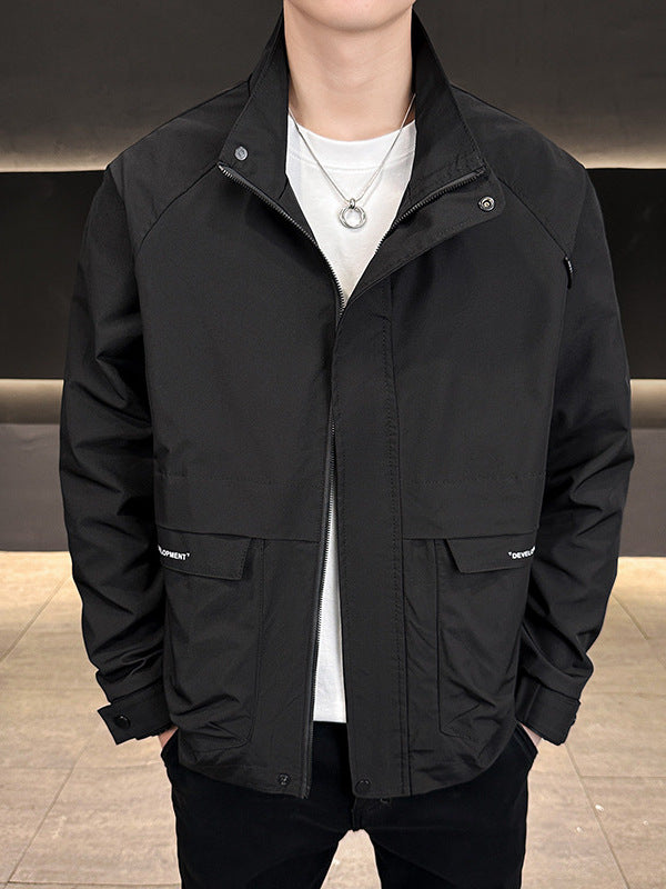 Men's Stand Collar Utility Jacket Casual Multi-Pocket Outerwear
