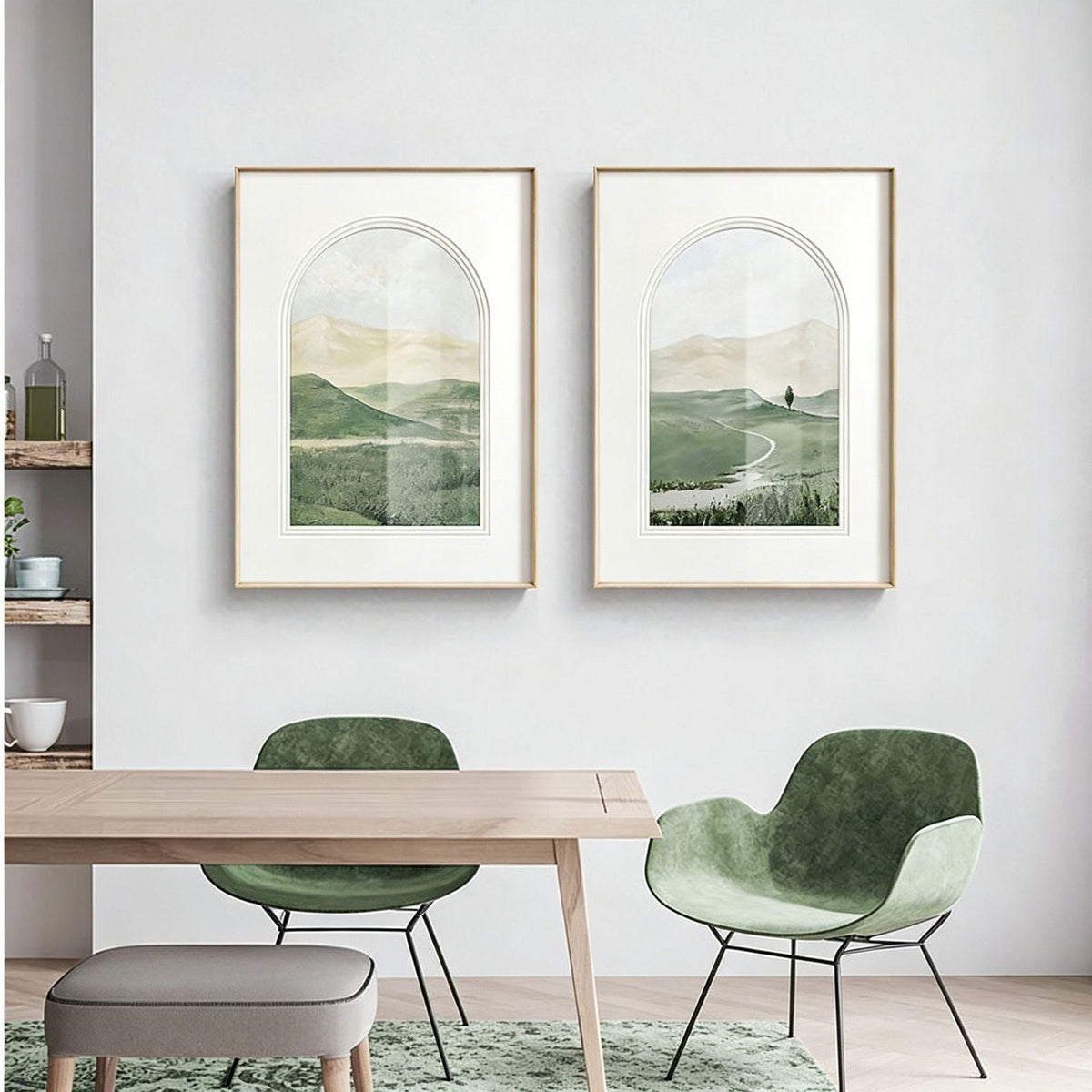 Green field-type Nordic Green Fields Landscape Wall Art for Restaurant and Hotel Decor