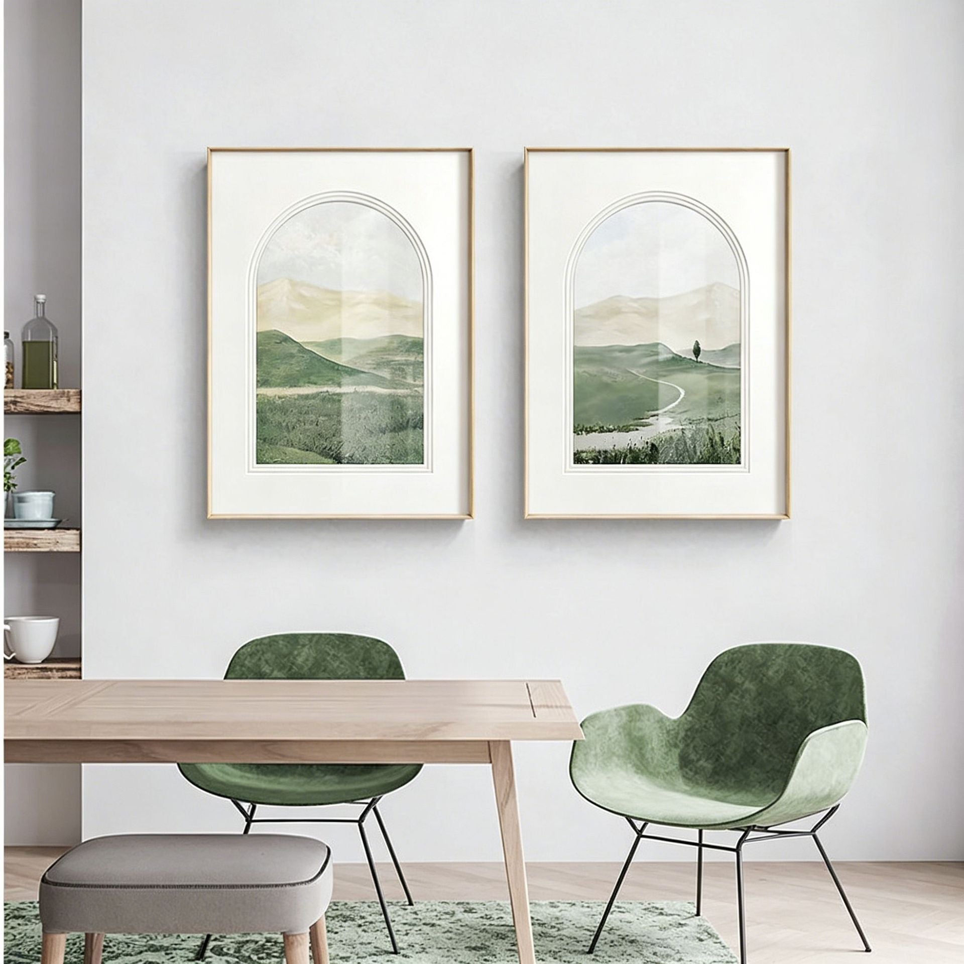 Green field-type Nordic Green Fields Landscape Wall Art for Restaurant and Hotel Decor