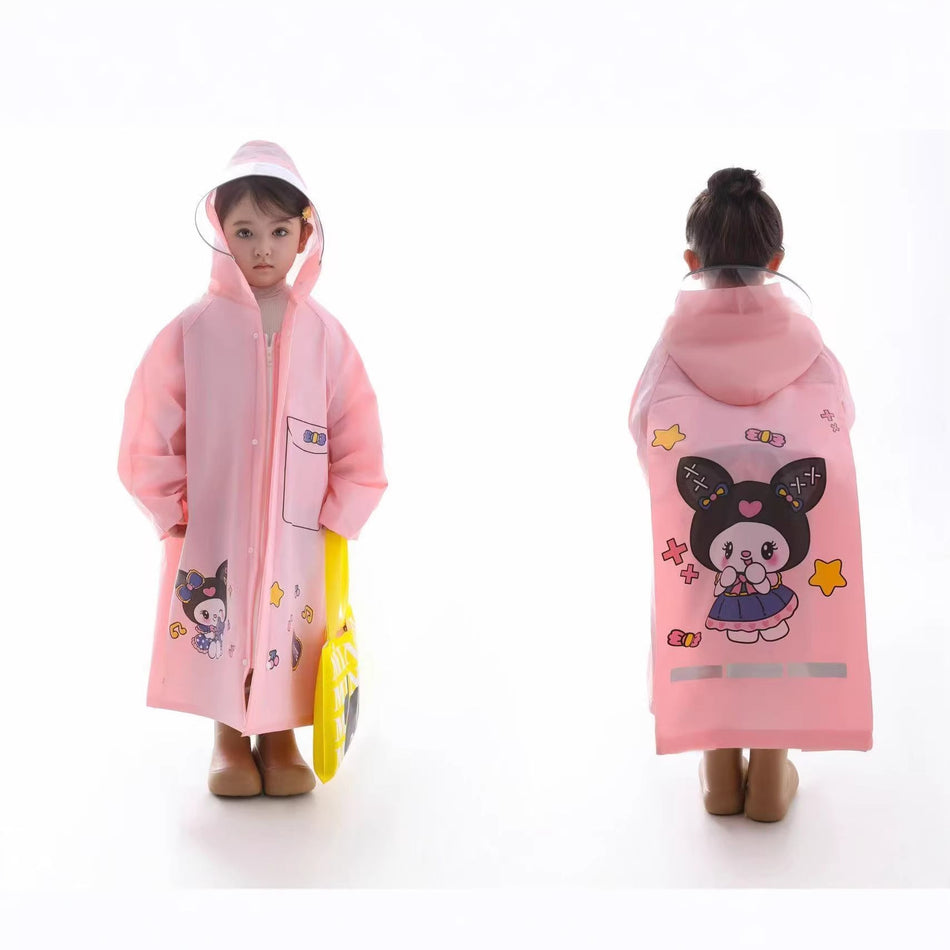 Kids Cartoon Raincoat with Backpack Space and Zipper Closure