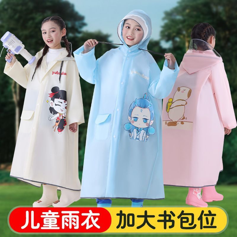 Kids EVA Rain Poncho with Schoolbag Cover for Ages 6–12