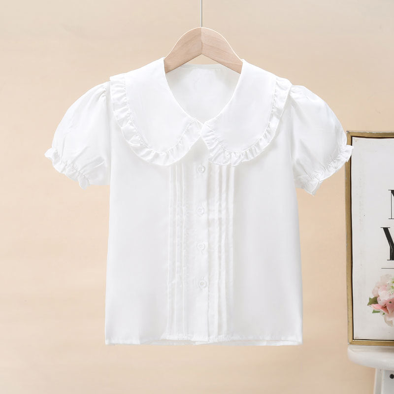 Girls Preppy White Short Sleeve Shirt Casual School Uniform Top