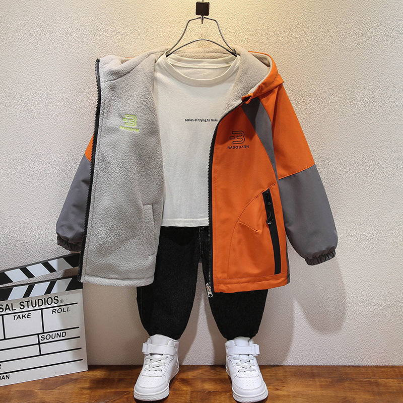 Boys Reversible Fleece Lined Windbreaker Jacket Autumn Winter