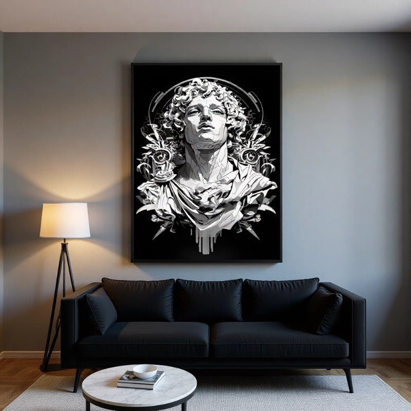 Modern Abstract Black White Gray Wall Art for Living Room Sofa Background