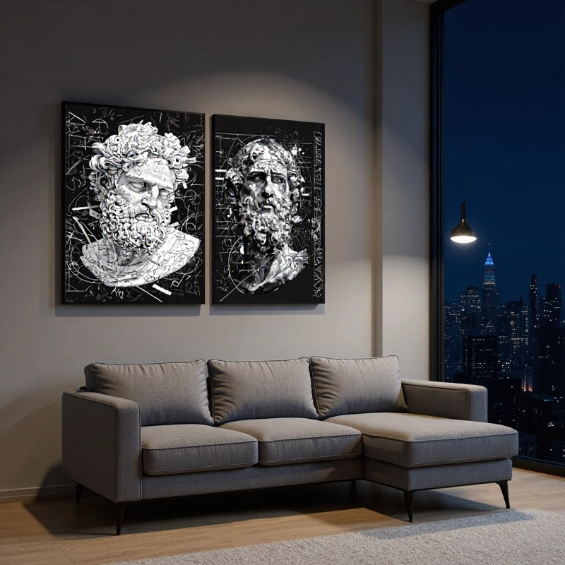Modern Abstract Black White Gray Wall Art for Living Room Sofa