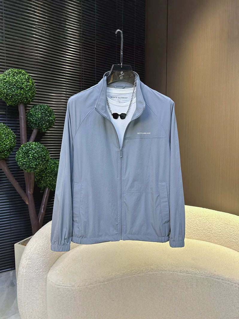 Men's UPF50+ Lightweight Stand Collar Sun Protection Jacket in Black