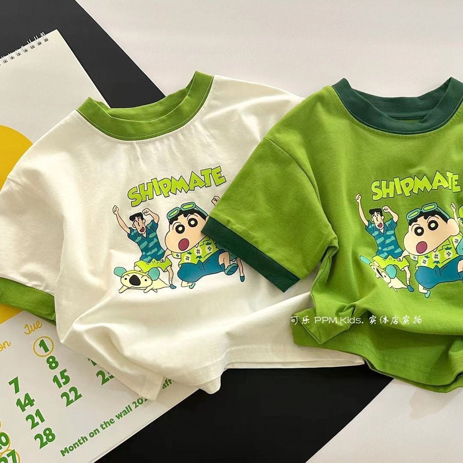Kids Cartoon Print Cotton Short Sleeve Casual Shirt