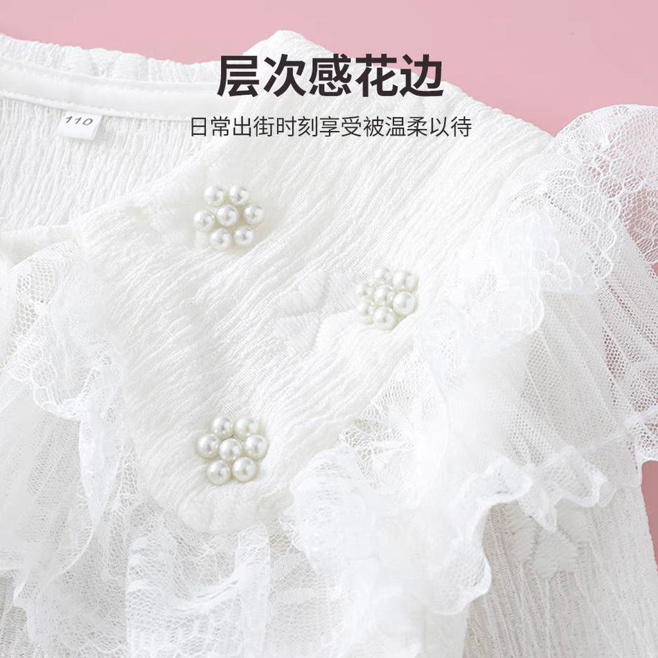 Girls Doll Collar Long Sleeve White Princess Casual Shirt