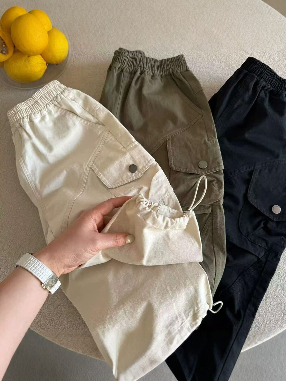 Kids Cargo Jogger Pants Solid Color Casual Spring Summer