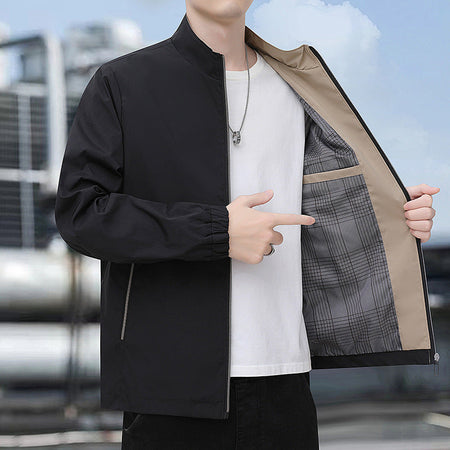 Men's Hooded Stand Collar Windproof Casual Jacket with Pockets in Black