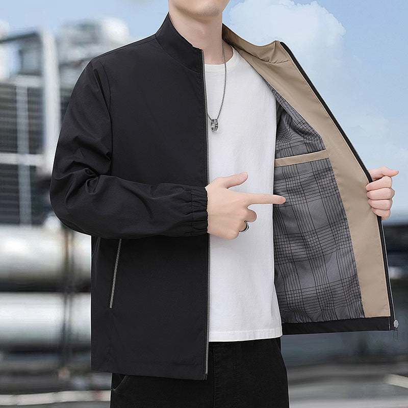 Men's Hooded Stand Collar Windproof Casual Jacket with Pockets in Black