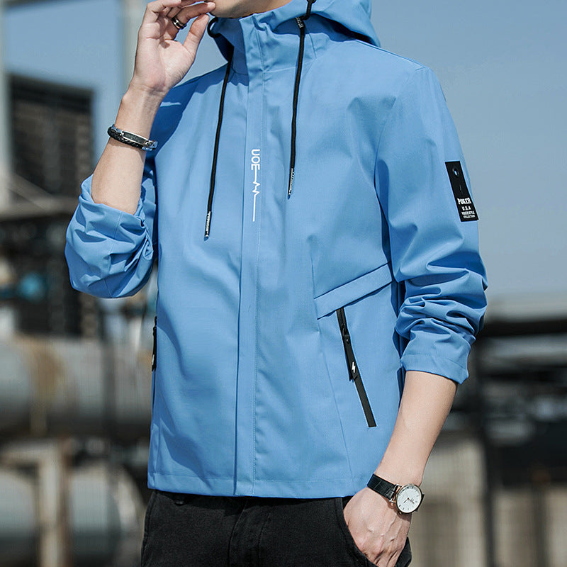 Men's Hooded Sports Jacket Casual Lightweight Zip-Up Outerwear in Khaki
