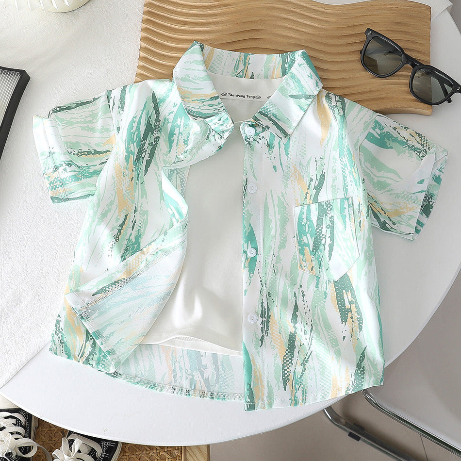 Kids Summer Printed Short Sleeve Casual Cotton Shirt Top