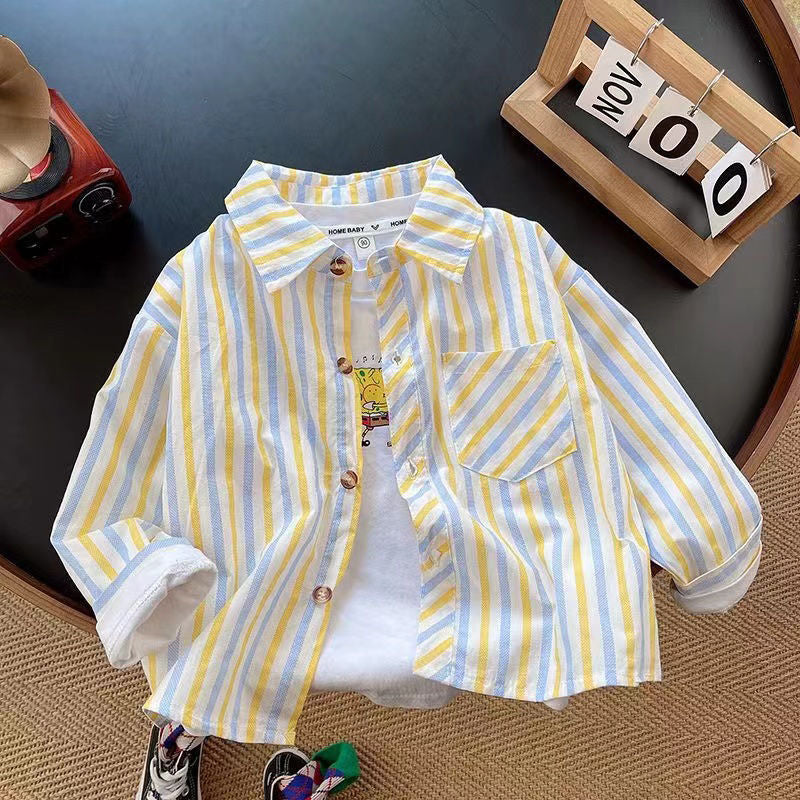 Kids Cotton Striped Shirt Long Sleeve Korean Style Casual Top