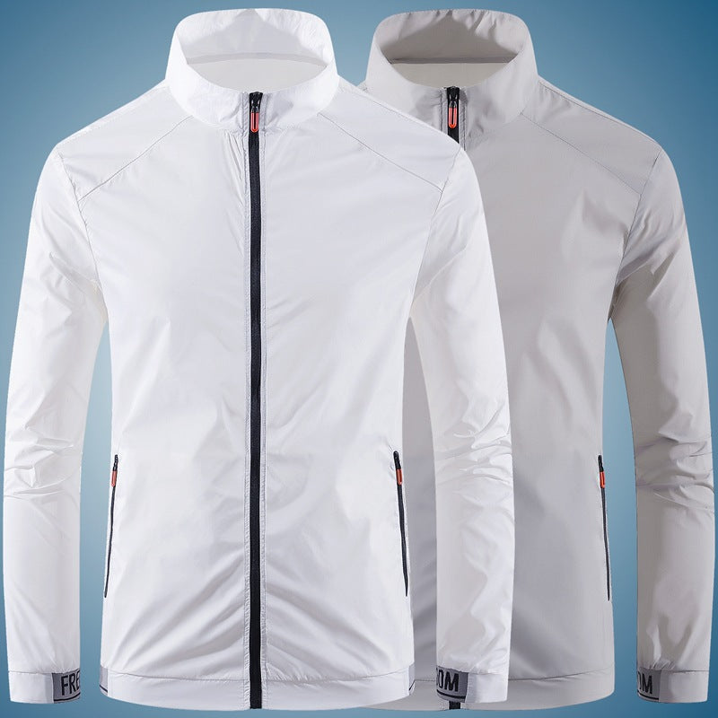 Men's Lightweight Hooded Nylon Jacket Casual Summer Outerwear in Blue