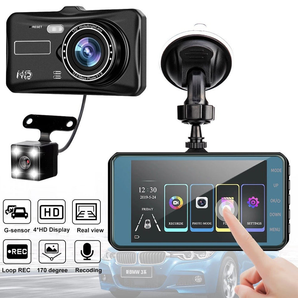 4-Inch Dual Lens HD Dash Camera with Night Vision Recorder