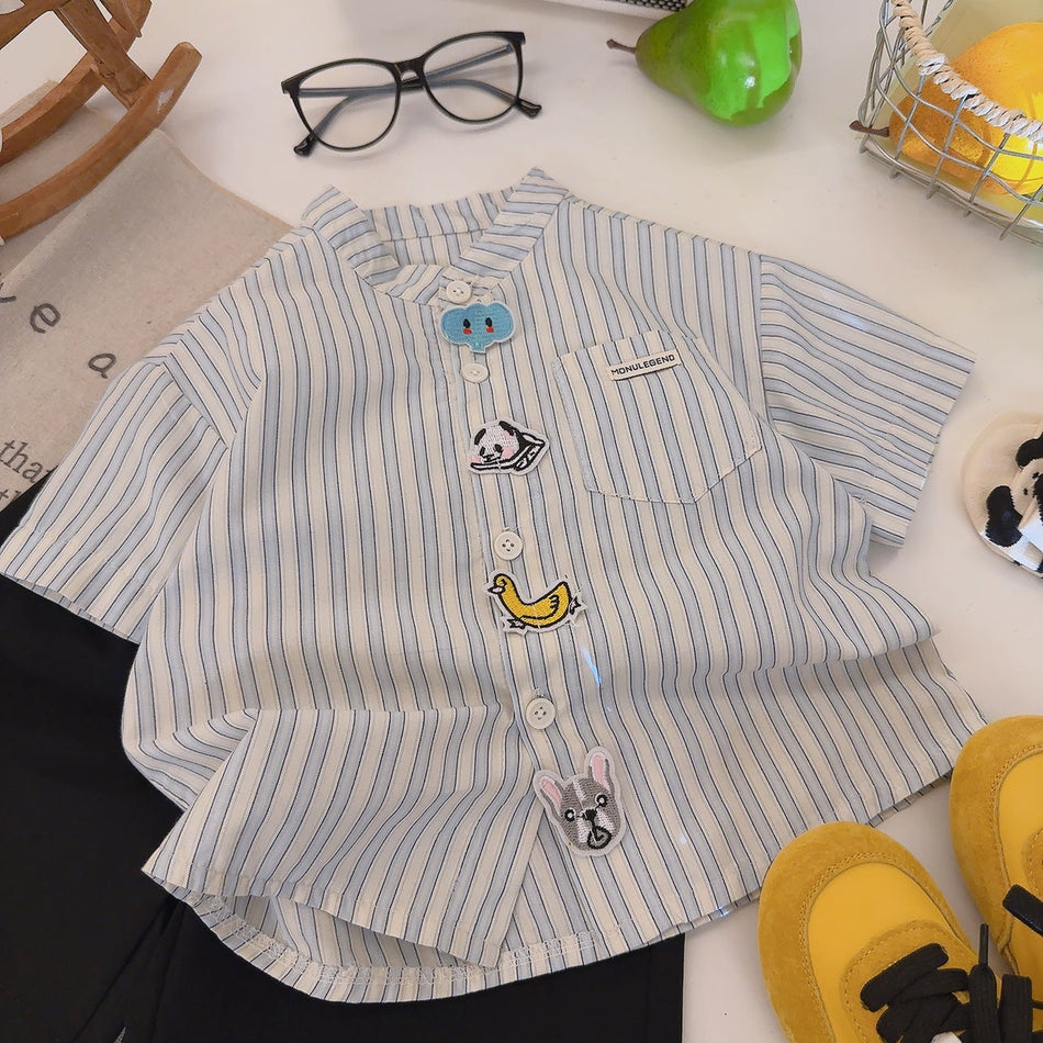 Kids Striped Cotton Two-Piece Set Short Sleeve Summer Outfit