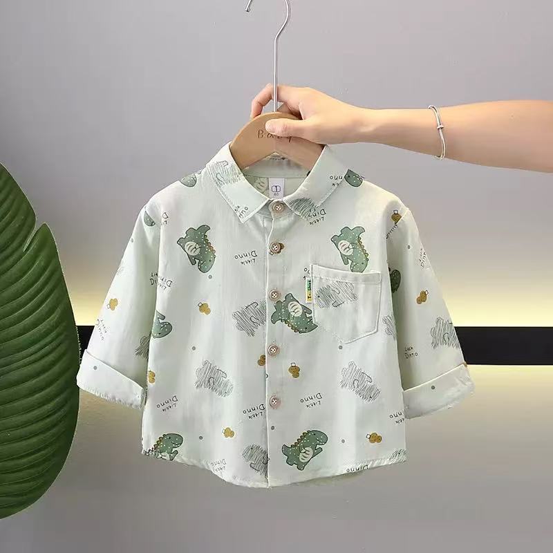 Boys Cotton Dinosaur Shirt Long Sleeve Casual Korean Style Top