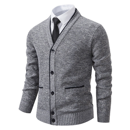 Men's Fleece-Lined Stand Collar Cardigan Jacket Plus Size in Wine Red