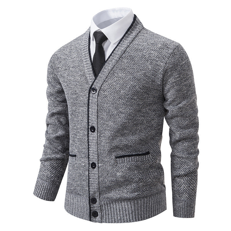 Men's Fleece-Lined Stand Collar Cardigan Jacket Plus Size in Wine Red