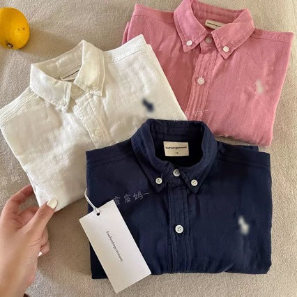 Kids Cotton Long Sleeve Button Shirt Casual Collared Top