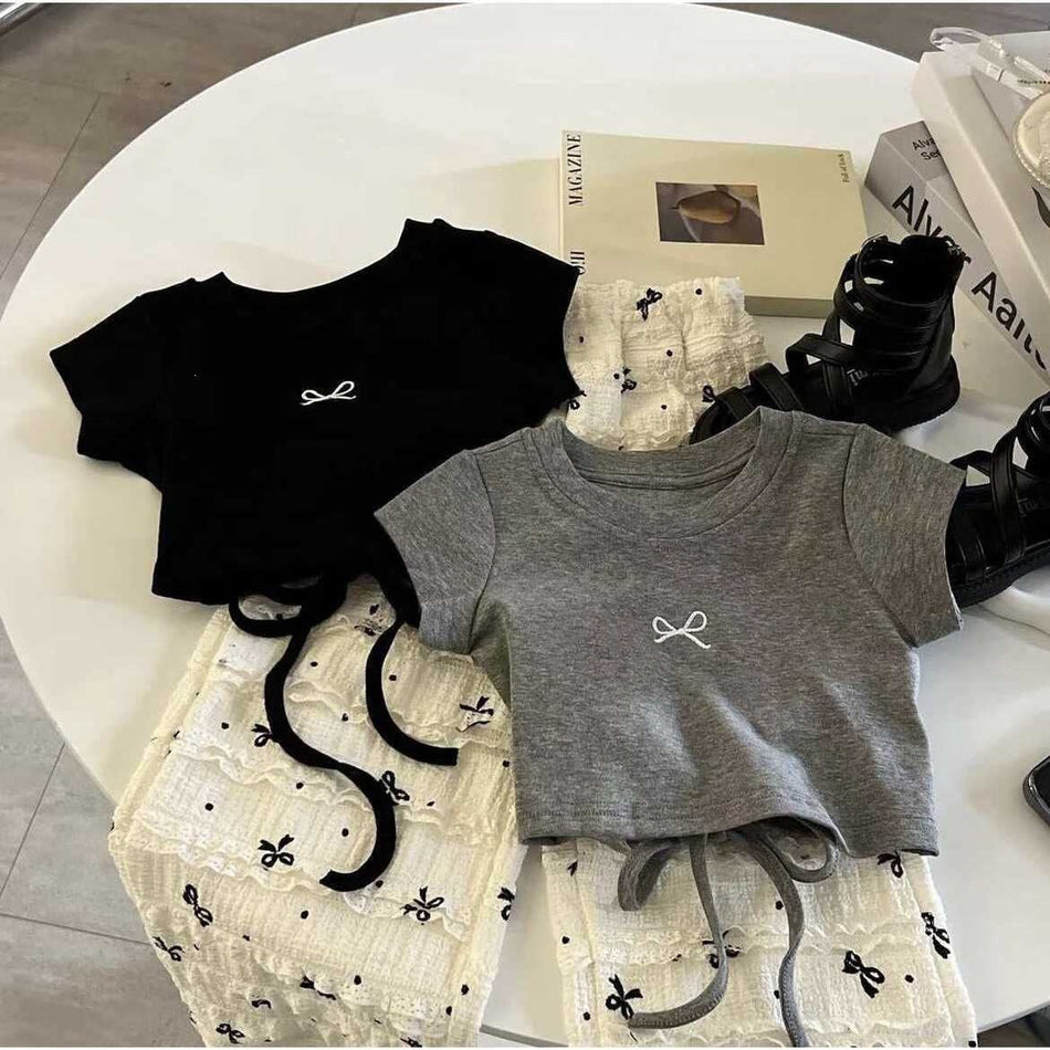 Girls Modal Bow Detail Short Sleeve T-Shirt Casual Top