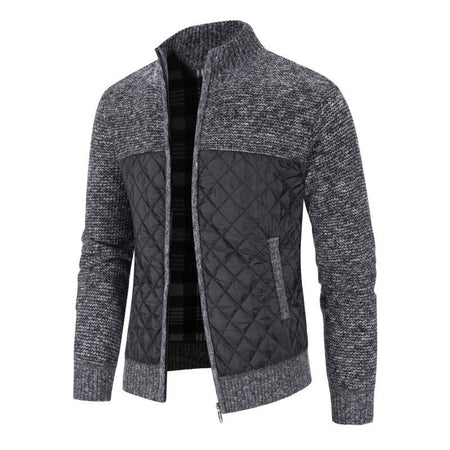 Men's Thick Knit Cardigan Sweater Stand Collar Casual Jacket in Black