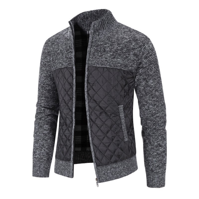 Men's Thick Knit Cardigan Sweater Stand Collar Casual Jacket in Black