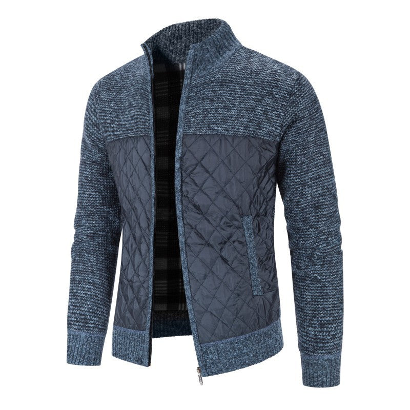 Men's Thick Knit Cardigan Sweater Stand Collar Casual Jacket