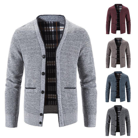 Men's Thick Knit V-Neck Cardigan Sweater Casual Jacket in Light Gray