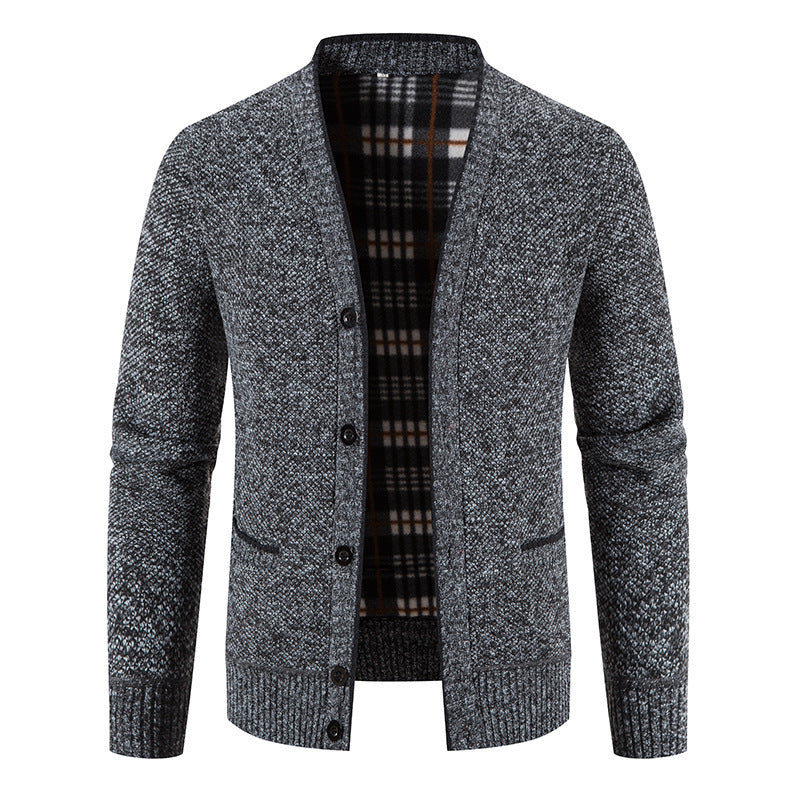 Men's Thick Knit V-Neck Cardigan Sweater Casual Jacket
