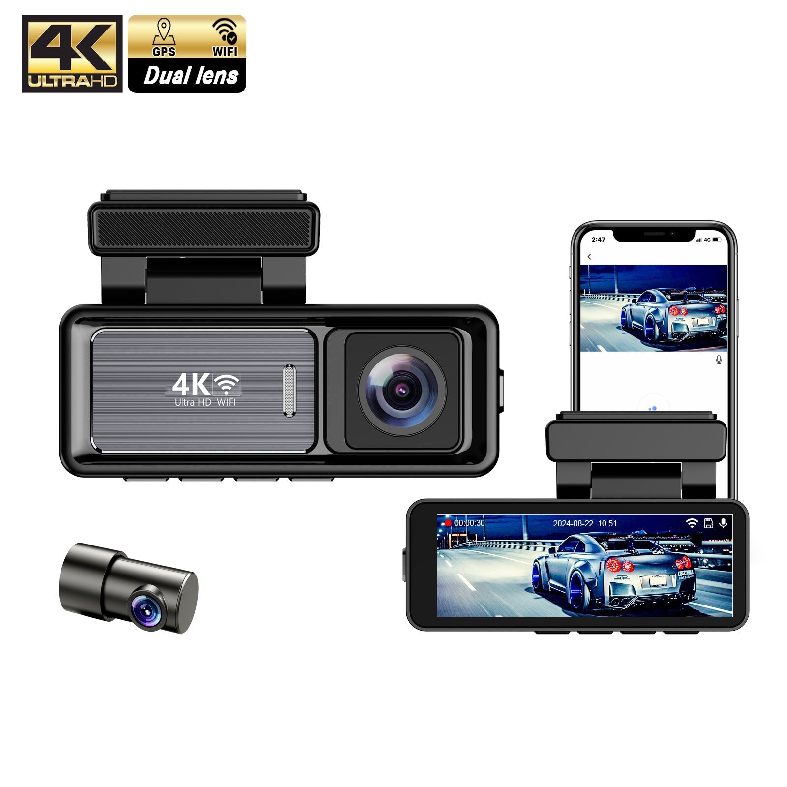 3.2-Inch 4K Front 1080P Rear Dual Dash Camera WiFi Recorder