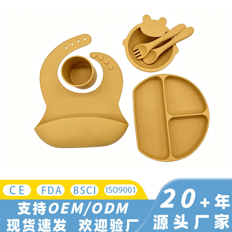 Baby Silicone Feeding Set 6-Piece Bib Bowl Cup Spoon Set