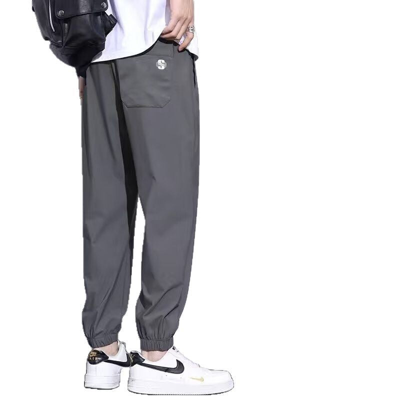 Men Ice Silk Nine-Point Casual Pants Plus Size Summer Sport in Kc 250 Black