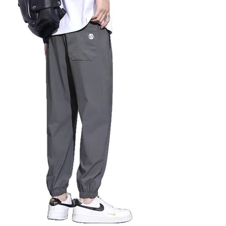 Men Ice Silk Nine-Point Casual Pants Plus Size Summer Sport in Kc 250 Black